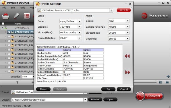 NTSC VOB Settings