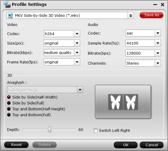 3D SBS MKV settings