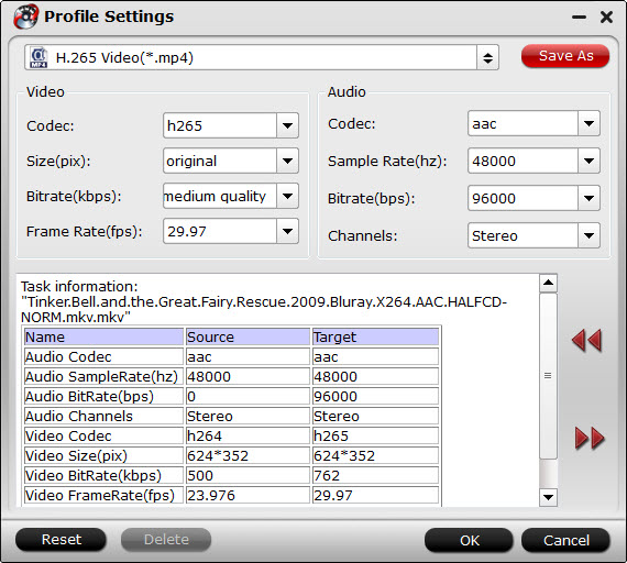 H.265 video setttings