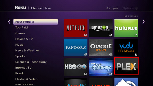 add the Plex channel to your Roku